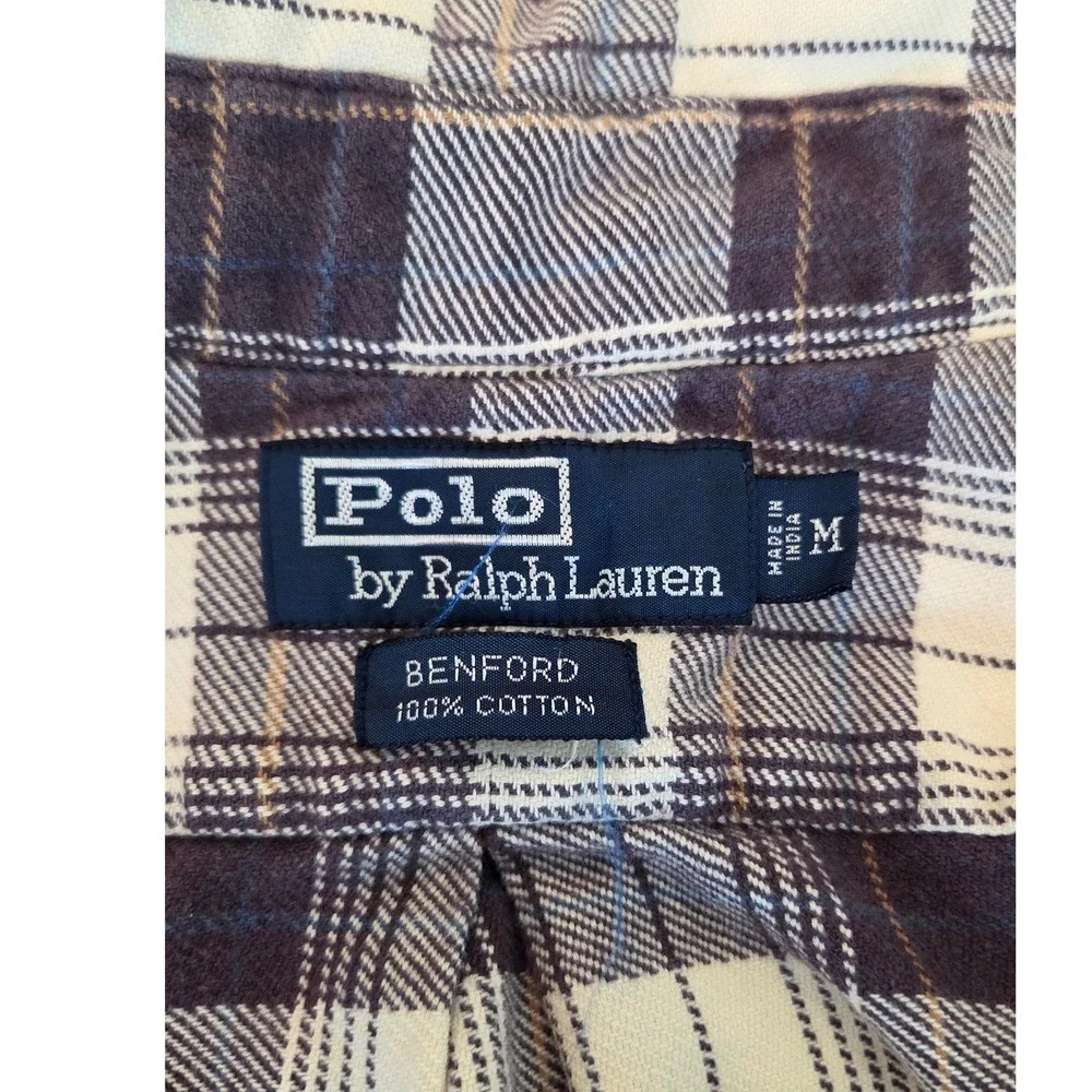 Polo Ralph Lauren Flannel Cotton Benford Plaid Relaxed Brown Cream Casual Medium